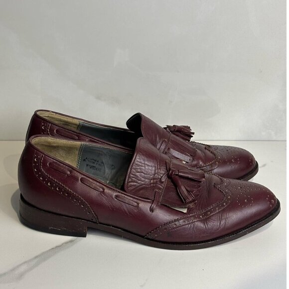 Polo Men Leather Kiltie Tassel Wingtip Slip Loafers Shoes Burgundy Size 9 - Picture 3 of 11